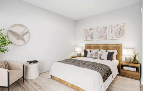 Stylish Luxury Amenities - luxury apartment bedroom interior with designer finish packages